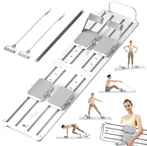 Pilates Crawling Machine,All-in-One Portable Foldable Reformer Board | Pilates Equipment for Home Workout,Core Strength&Full Body Exercise Kit with Exclusive APP for Small Space Max 265lbs,White