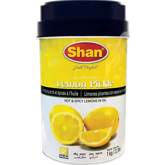 Shan Lemon Pickle 35.27 oz (1000g) - Hot & Spicy Lemons in Oil - Rich Blends of Spices - Perfect Accompaniment to Everyday Meals - Suitable for Vegetarians - Airtight Pet Jar