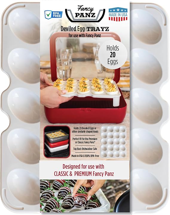 Fancy Panz Deviled Egg Tray - Portable Deviled Egg Carrier - Holds 20 Eggs | Fits Strawberries, Stuffed Mushrooms & More - Made in the USA Reusable Serving Tray for Parties & Potlucks
