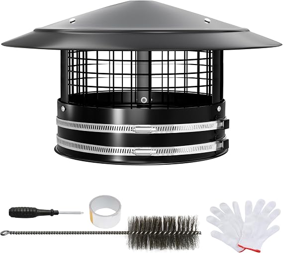 6" Round Chimney Cap, Cone Roof with Screen