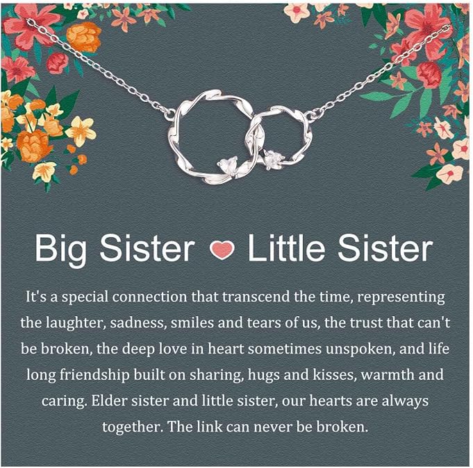 AnalysisyLove Sister Gifts Big & Little Sister Sterling Silver Necklace