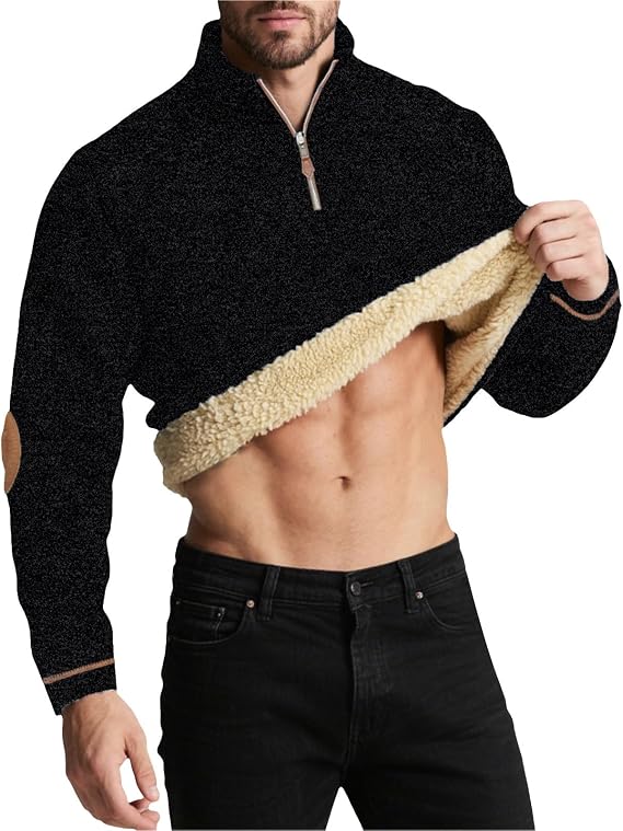 Mens Quarter Zip Pullover Fleece Lined Sweatshirts Long Sleeve Mock Neck Sweater