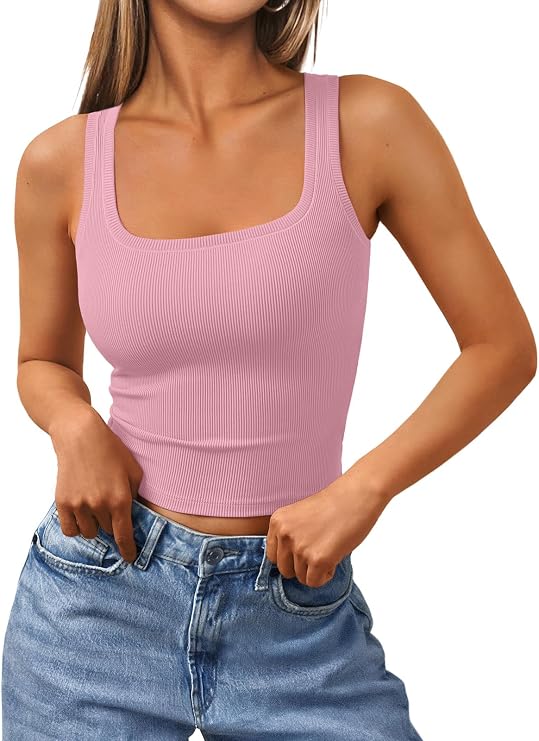 Trendy Queen Women's Square Neck Cropped Ribbed Tank Tops