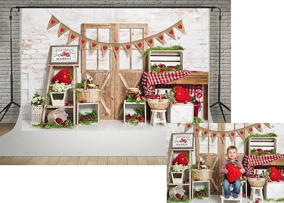 Kate 7x5ft Spring Farmer's Market Fresh Strawberry Photography Backdrops