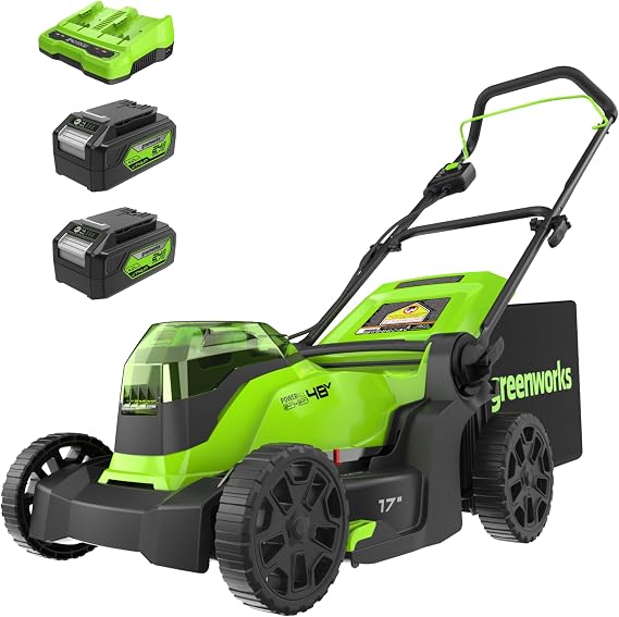 Greenworks 48V (24V x 2) 17in Push Lawn Mower, (2) 4.0 Ah Batteries Kit