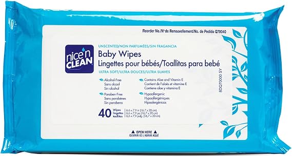 Nice 'N Clean Baby Wipes with Aloe, Travel Pak, Unscented, Hypoallergenic, 40 Wipes