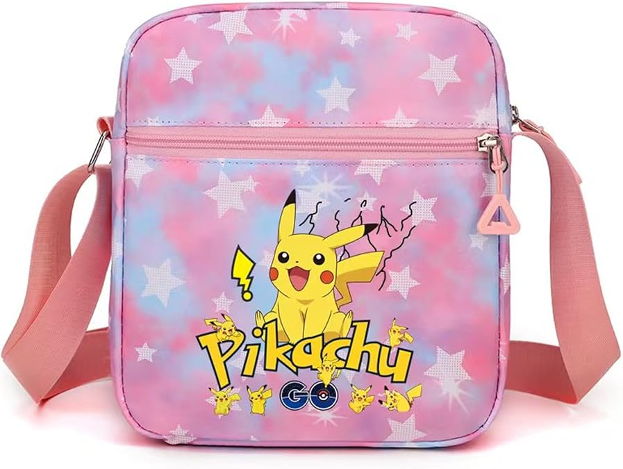 Pokemon Crossbody Bag with Zipper, Cute Shoulder Bag with Adjustable shoulder straps, Anime Merch for Womens Birthday Gifts (Pink)