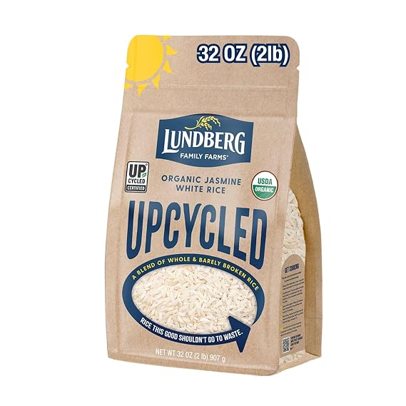 Lundberg Upcycled Organic Jasmine White Rice - Light & Fluffy, Gluten Free, Resealable 2lb Bag (Pack of 1)