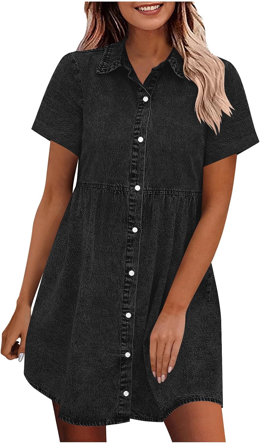 Denim Dresses for Women 2025 Cowboy Chic Outfits Button Down Mini Shirt Denim Dress Womens Fall Fashion Clothes