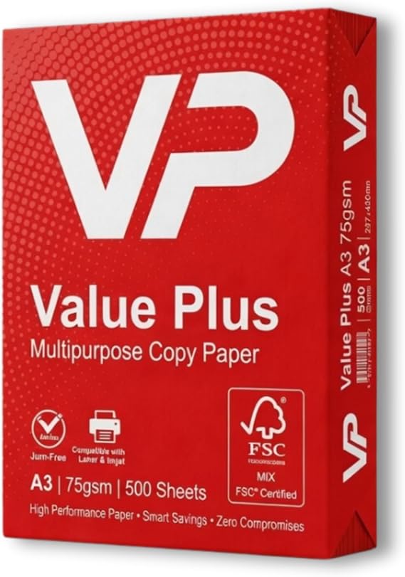 A3 Multipurpose Copy Paper 75gsm – 500 Sheets (1 Ream) for Printing & Copier Use, for A3 Printer Paper for Home & Office, High Quaity Printing Paper, Compatible with Laser, Copy, Inkjet.