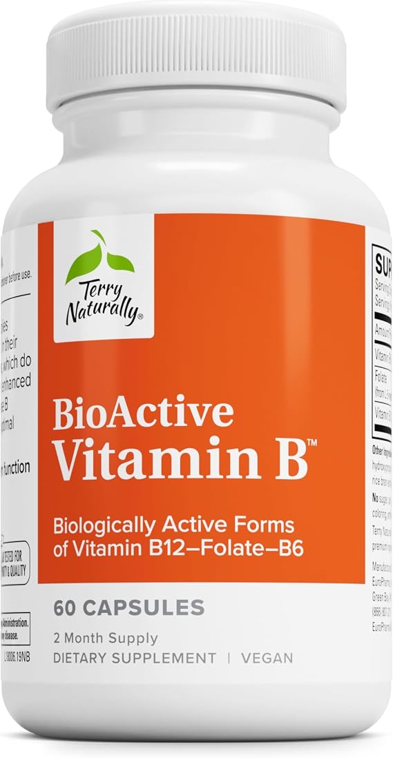 Terry Naturally BioActive Vitamin B - Energy & Brain Health - 30 Count | Heart Health and Homocysteine Support. 30 capsules.
