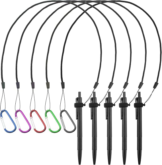 ElevateTech 5Pcs Leash Clipboard Lanyard Clipboard with Pen Holder Ballpoint Pen Equipped Climbing Buckle Silicone Ring Office Supplies Teachers Students Business People Colleagues (24Inches Black)