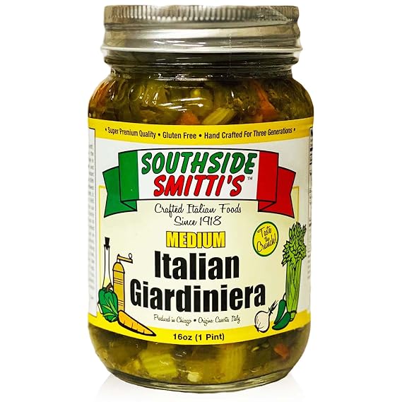 SOUTHSIDE SMITTI'S - ITALIAN STYLE GIARDINIERA - MEDIUM - 16 oz - Best Chicago Style Giardiniera Peppers - Original Southside Recipe