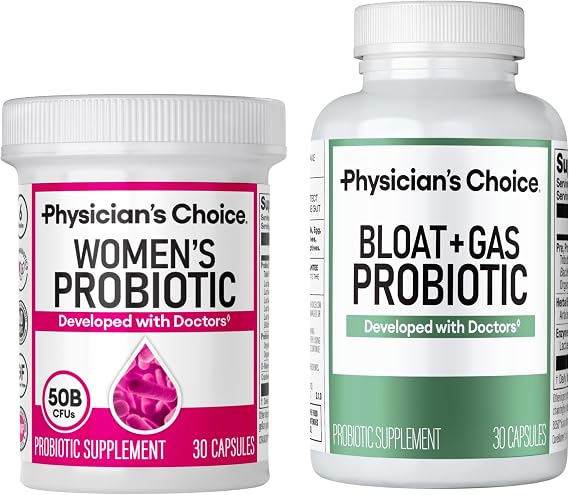 Physician's CHOICE Womens Probiotic 30ct + Bloat & Gas Probiotic 30ct - Advanced Digestive Health Bundle for Women