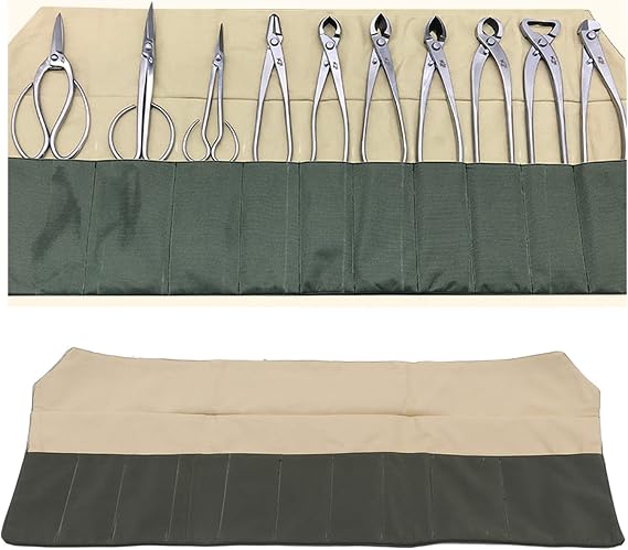 Tyenaza Bonsai Tool Roll, 10-Pocket Waterproof Canvas Bonsai Tool Case Heavy Duty Multifunctional Tool Pocket Bag Bonsai Tools Storage Bag