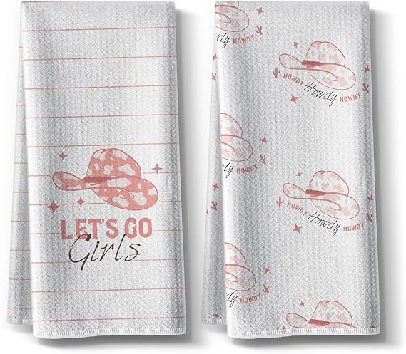 Funny Kitchen Towels,House Warming Gifts New Home,Housewarming Gifts for New House,Cowgirl Cowboy Dishcloth,16x24 Inch,Gift for Cool Young New Couples Wedding Hostess Women-Set of 2