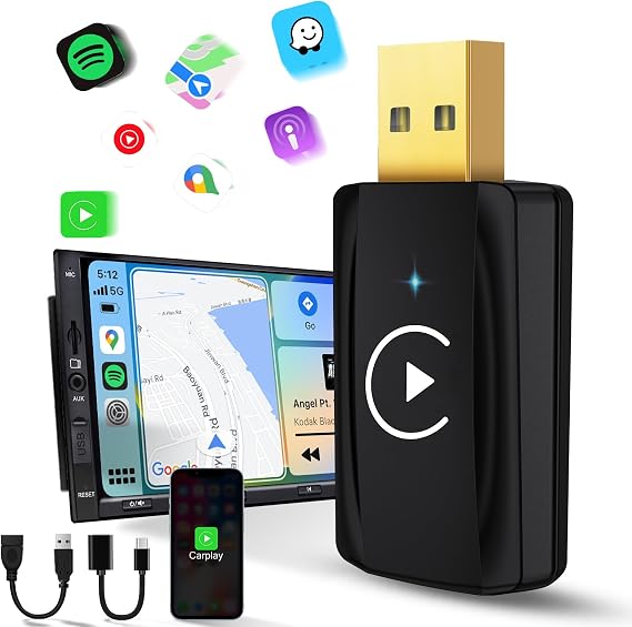 MSXTTLY Wireless Carplay Adapter 2025 Mini Car Play Dongle Convert Wired to Wireless CarPlay Fast Contact, Play Plug, Only for Apple for iPhone iOS 11+ for OEM Wired Car Model 2017+, Light Black
