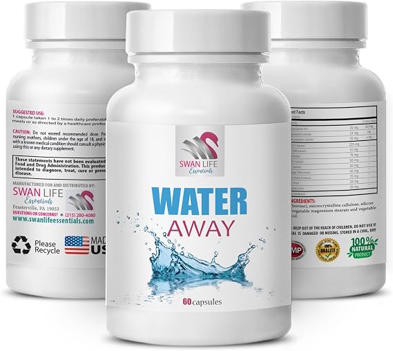 Water supplement - WATER AWAY - Fluid balance, Herbal blend, Diuretic support, Natural water balance, Herbal water support, Herbal balance support, Water management supplement 1 Bottle 60 Capsules