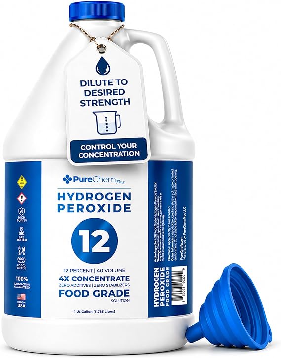Hydrogen Peroxide 12 Percent 1 Gallon - Multi-Surface Cleaner for Counters, Bathtubs, Floors, Carpets, Cold Plunge and More.