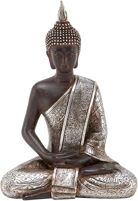Deco 79 Polystone Buddha Decorative Sculpture Meditating Home Decor Statue with Engraved Carvings and Relief Detailing, Accent Figurine 6 x 4 x 8, Black