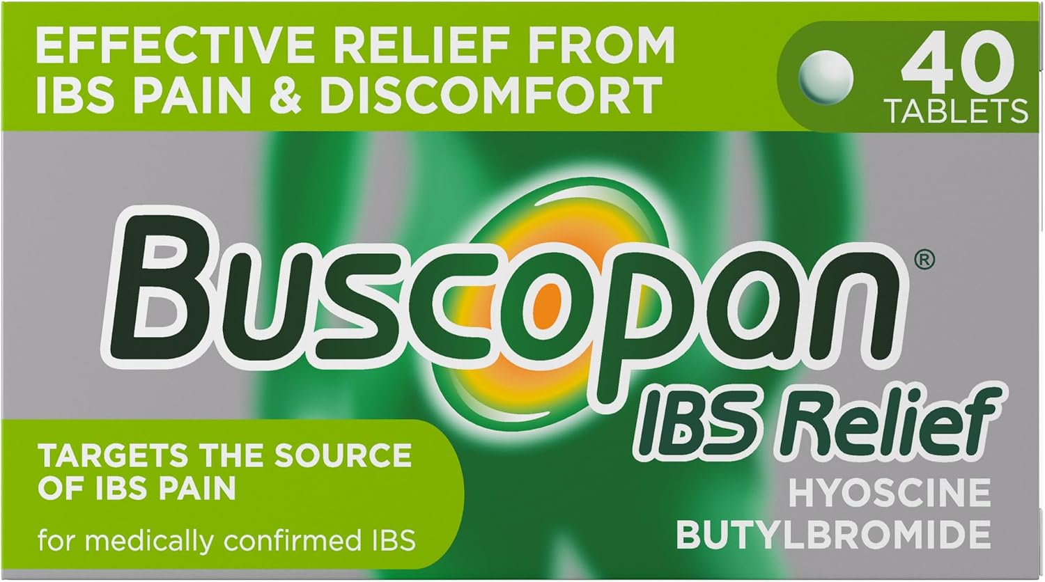 Buscopan IBS Relief - Targets the Source of IBS Pain and Cramps- starts to work in 15 minutes - 40 Tablets- Relief from IBS Pain & discomfort, 40 Count Pack of 1