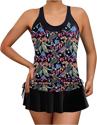 Cethrio Womens Tankini Bathing Suits Sexy Striped Plus Size Swimsuit Tank Top with Skirt Ruched Two Piece Bathing Suits