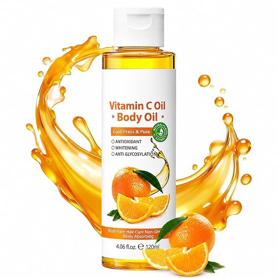Vitamin C Body Massage Oil Hydrating Glow 8oz | Daily Moisturizing for Women Dry Skin Care, Hydrating Oil for Body & Hair, Anti-wrinkles