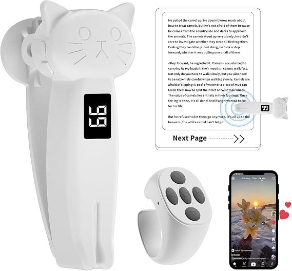 Remote Control Page Turner for Kindle, eBook Reader Accessory (White)