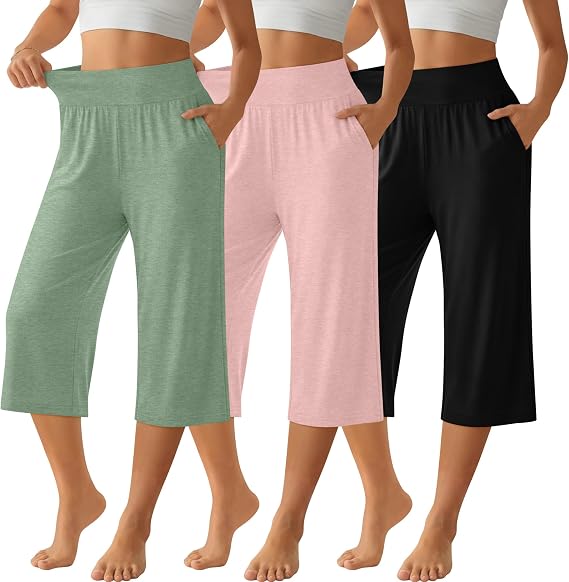 Neer 3 Pack Women's Capri Pants with Pockets