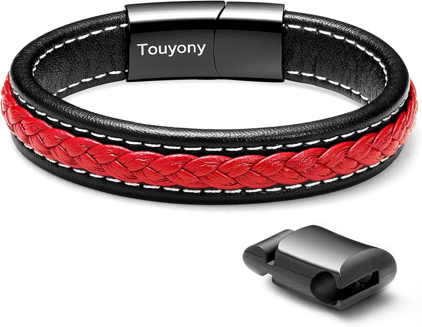 Red Leather Bracelet for Men Braided Leather Cuff Bracelet Simple Fashion Men's Accessories