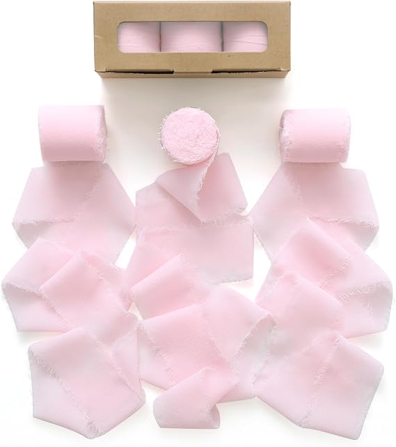 3 Rolls Handmade Fringe Fabric Chiffon Ribbon
