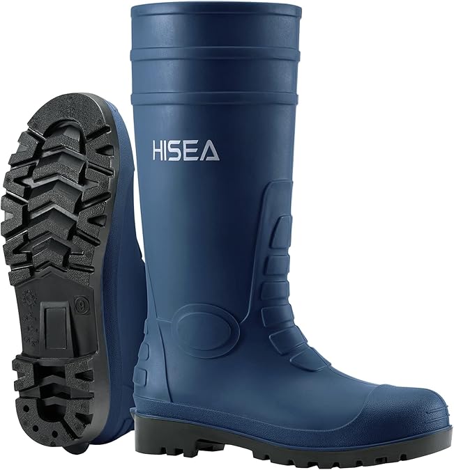 HISEA Men's Steel-Toe Rain Boots, Rubber Boots Waterproof Slip Resistant
