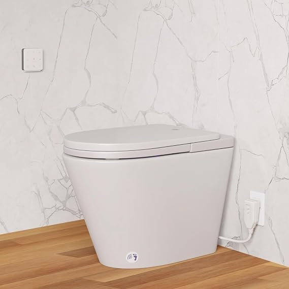 Trone Smart Bidet Toilet with Toe Touch Sensor Heated Bidet Seat Self Cleaning Wand One Piece Tankless Toilet with Syphon Assist Flush for Bathroom