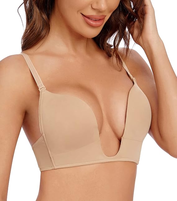 Wekofi Deep V Plunge Bras for Women Convertible Sexy Low Back Invisible Magic Wire Bra
