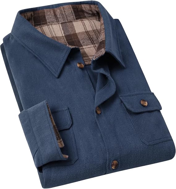 Cromoncent Mens Flannel Shirts Long Sleeve Button Down 100% Cotton Shirts