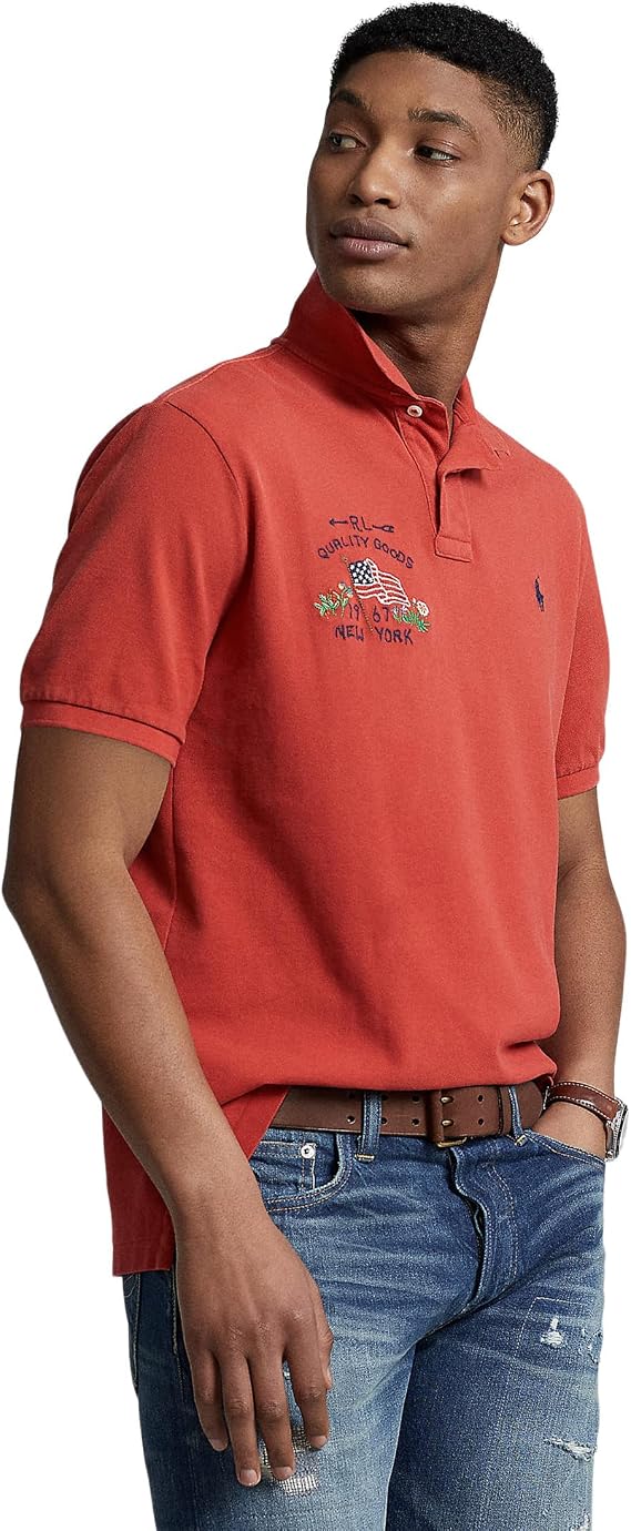 POLO RALPH LAUREN Classic Fit Flag Mesh Polo Shirt Evening Post Red MD