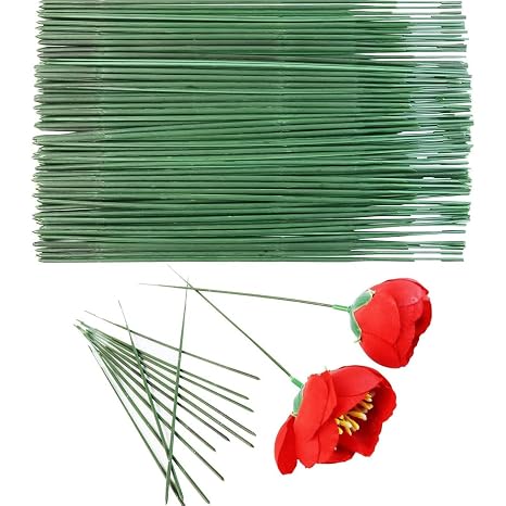 100PCS Green Floral Stems for Flower Arrangements 7.9 Inch Plastic Flower Rods for Bouquets, DIY Crafts, Floral Wire for Florist Supplies and Decorations