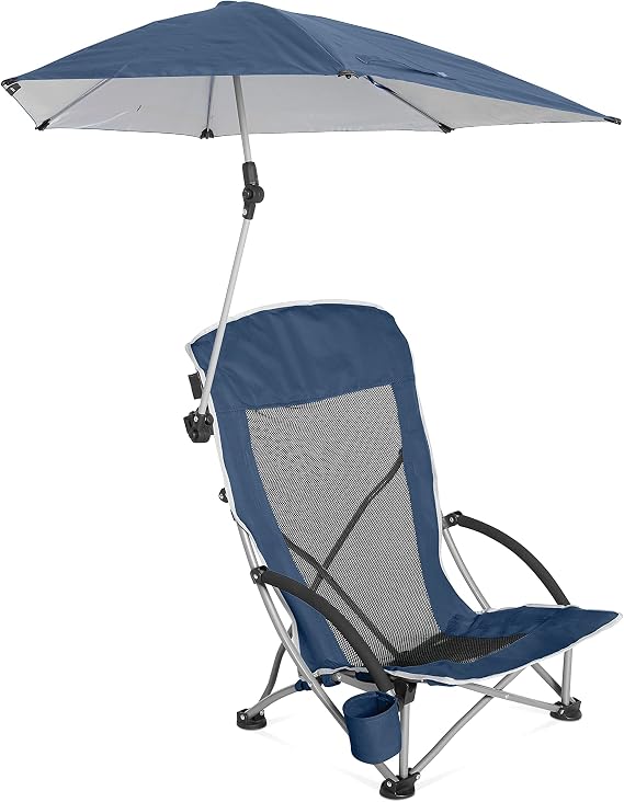 Sport-Brella Beach Chair with UPF 50+ Adjustable Umbrella, Midnight Blue