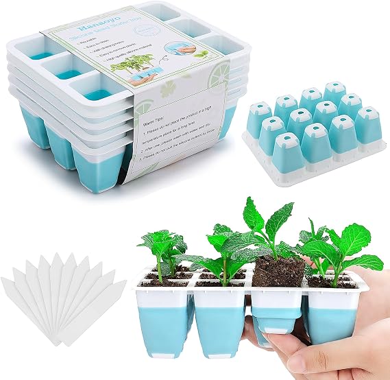 Hanaoyo 5 PCS Reusable Seed Starter Tray, 60 Cells Seed Starter Kit with Flexible Pop-Out Cells, Seedling Starter Trays for Seed Starter, Indoor Greenhouse Seeding Planting Growing