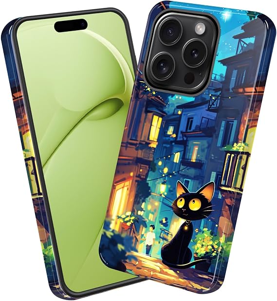 for iPhone 11 Pro Max Case,Heavy Duty Dual Layer Hard PC & Soft Silicone Rugged Bumper Shockproof Protective Case for iPhone 11 Pro Max,Black Cat Lamp Star