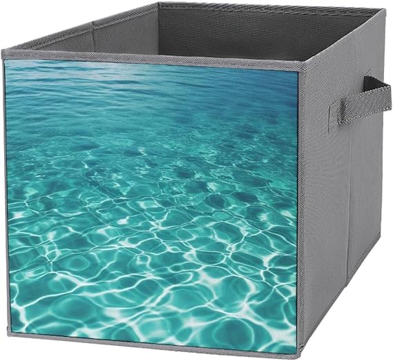 Storage Bin Sets 1PCS Blue Aqua Pool Water Storage Cube Storage Basket with Handle Foldable Storage Box Collapsible Closet Organizer Bin Shelf Baskets for Bedroom Clothing