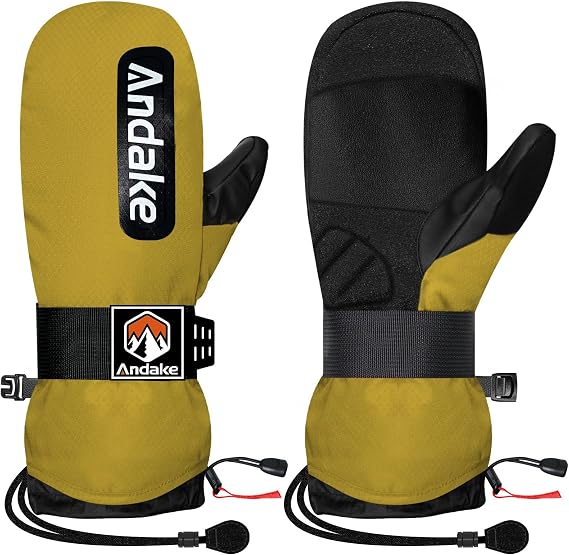 Andake Winter Ski Mittens for Men Women&Teenager,Waterproof & Insulated Snow Gloves, Warm Cold Weather Mittens,Professional Snowboard Mittens for Skiing, Snowboarding,Winter Sports