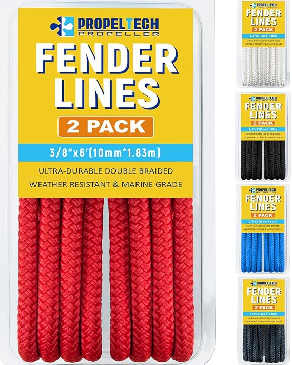 2 Pack 3/8" x 6' Fender Lines, Improved Nylon Boat Ropes, Red