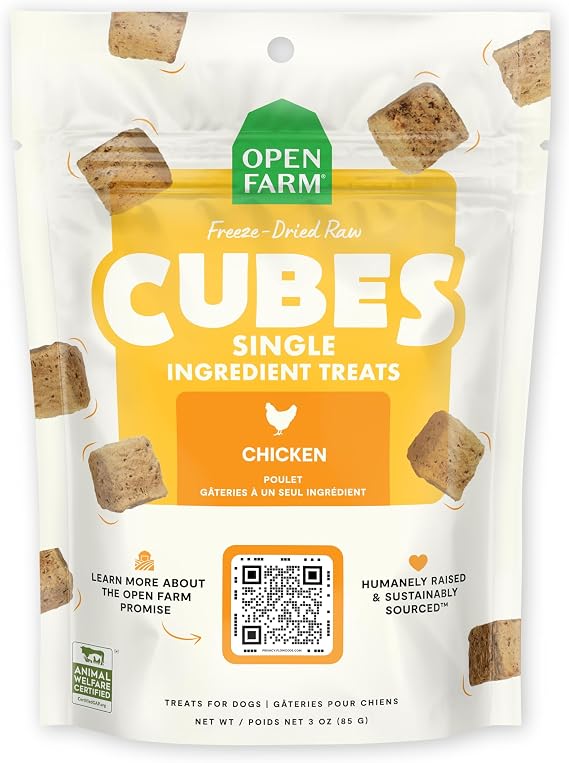 Open Farm Cubes, Freeze-Dried Raw Dog Treats, Chicken, 3oz Pouch