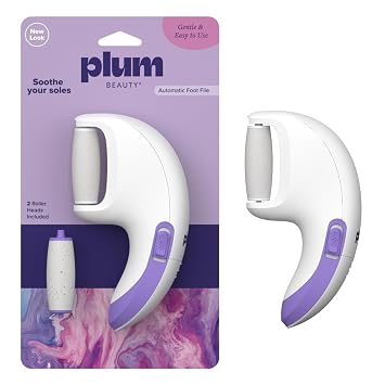 Plum Beauty Automatic Foot File Electronic Callus Remover for Feet Includes 2 Roller Heads (Coarse & Regular) Portable Pedicure Tool for Dry & Rough Skin Use Wet or Dry