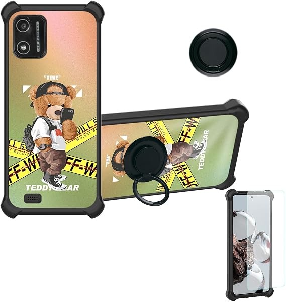 Aroepurt Case Compatible for Vortex Zg55 Phone Case Cover [with Tempered Glass Screen Protector][Hard PC + Soft Silicone][Ring Support] [Golden Reflect Light] DJH-PZX