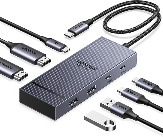 UGREEN USB C Docking Station Dual Monitor, 7-in-1 Aluminum Dock with 2xHDMI