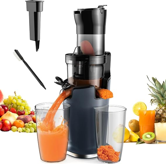Cold Press Juicer with 78mm Feed Chute,200w 40-65rpm Powerful Motor Slow Masticating Juice Extractor Fits Whole Fruits & Vegetables,Juicer Machine Easy to Clean,Black(