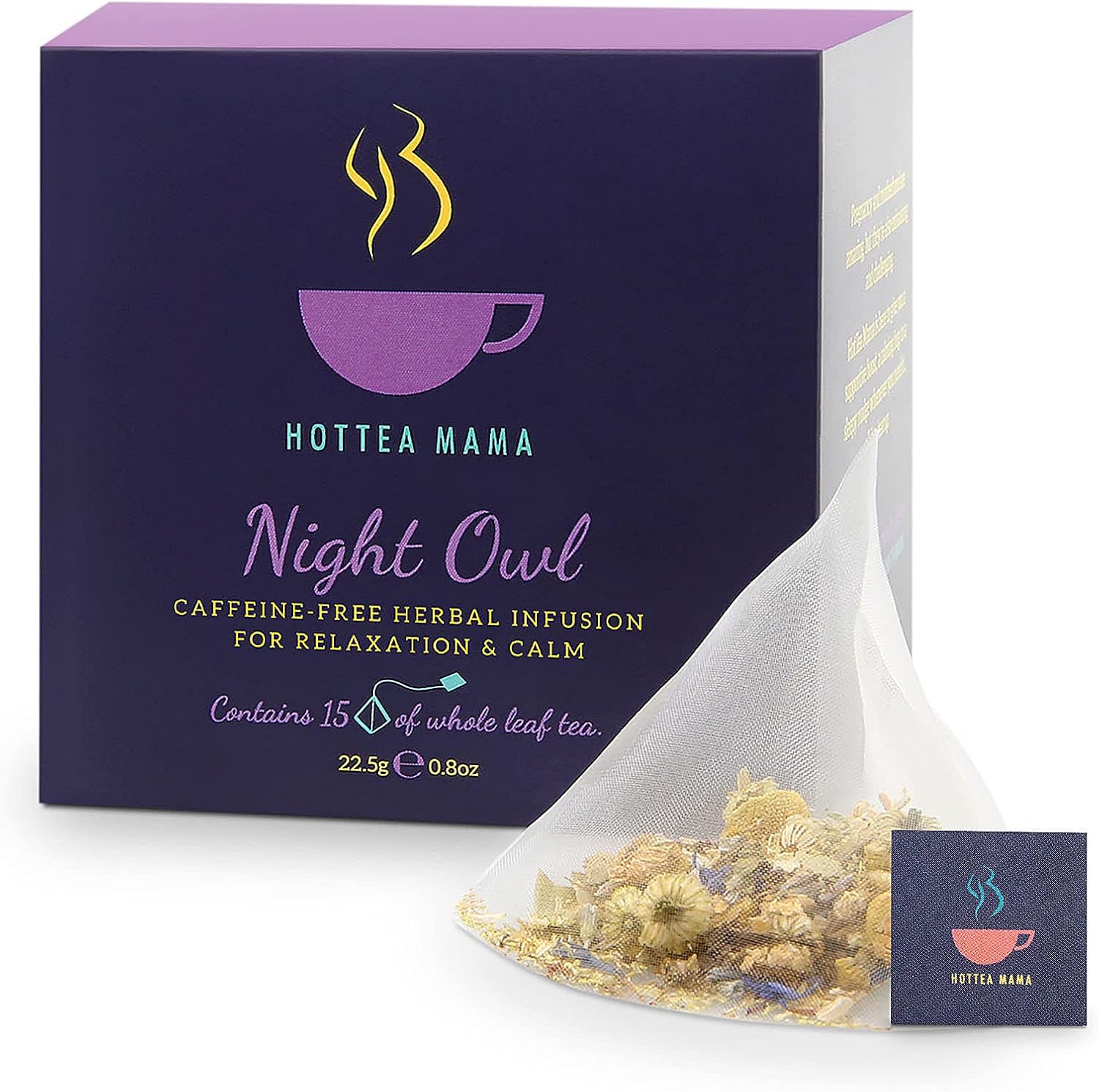 HOTTEA MAMA Night Owl Tea Natural, Sleep Supporting Herbal Tea For Women, Voted Best Maternity Product In UK Baby Awards 2019, 15 Whole Leaf, Biodegradable Tea Pyramids Per Box makes 30 cups of tea