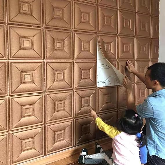 3D Wall Stickers, PE Foam Self-Adhesive Wallpaper, Removable Waterproof Art Tiles for Bedroom Living Room TV Background Decor